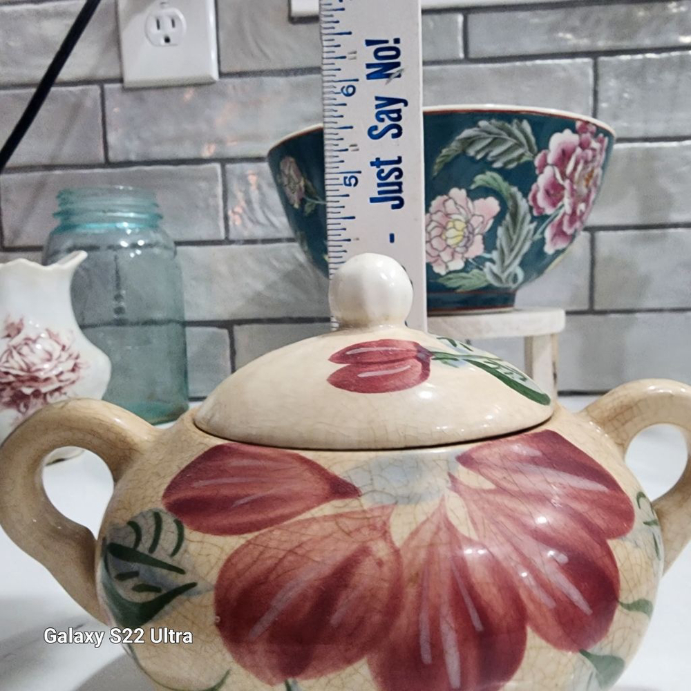 Blue Ridge Hand Painted Underglaze Crab Apples Sugar Bowl. Very Old - Picture 12 of 13
